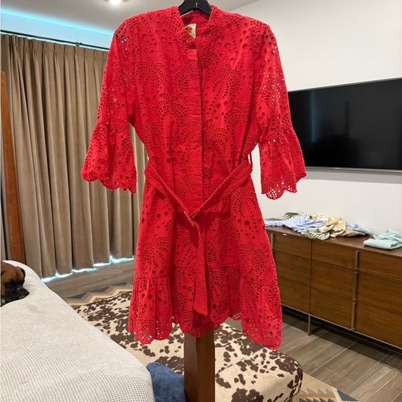 FARM Rio Red Eyelet Lace Dress with Belt - Picture 1 of 5